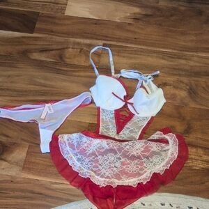 Victoria's Secret Lace Trimmed Red and White Chemise Set